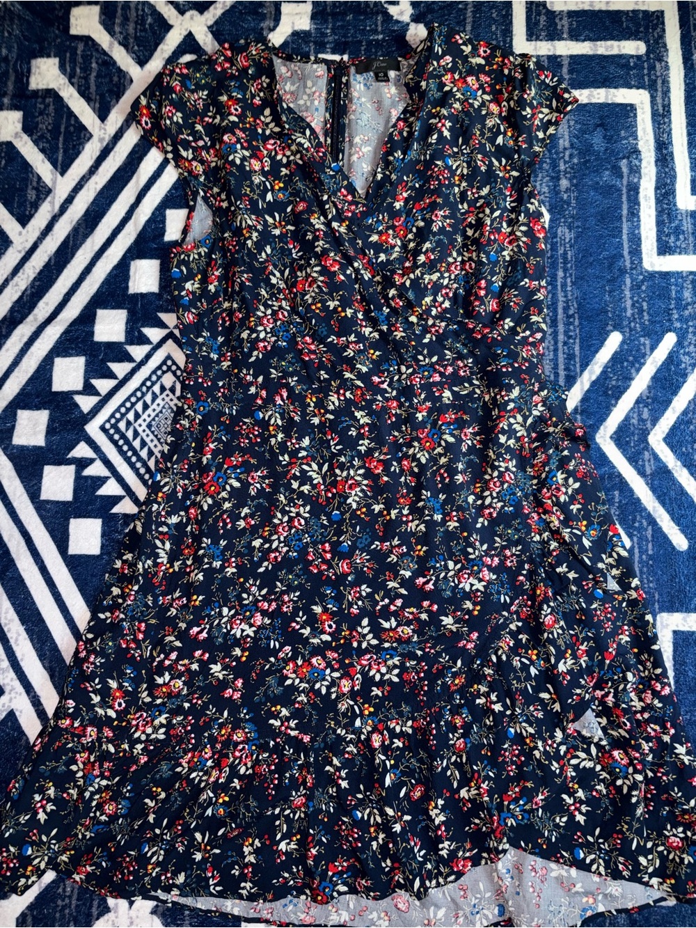J. Crew Navy Floral Wrap-Style Midi Dress